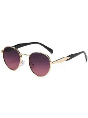 Oval Gold Metal Frame Sunglasses Pink Purple Gradient Lenses Retro Vintage Style